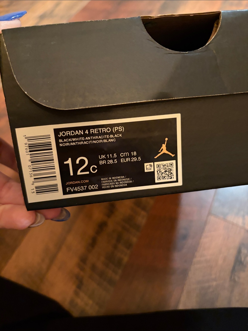 Jordan 4 Retro (PS) Black/White/Anthracite Box Label